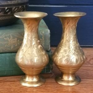Vintage Etched Brass Vase Candlestick Holder
